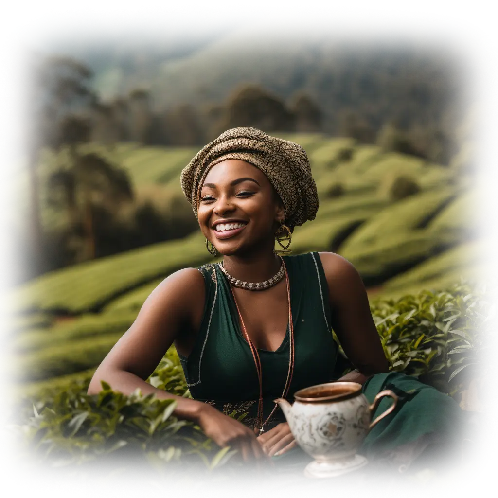 Happy girl enjoying the tea plantation scenery