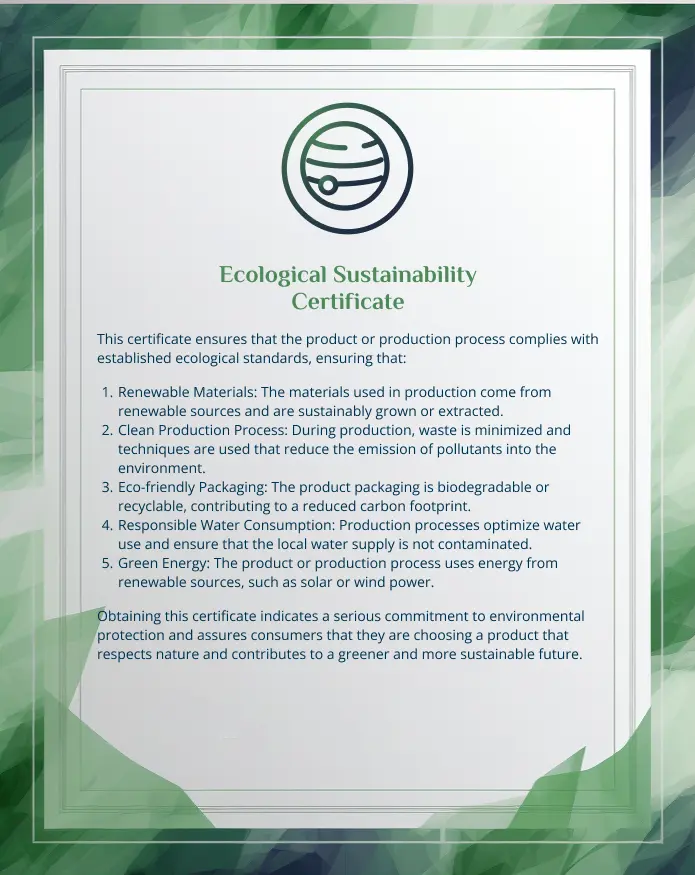Certificate of environmental sustainability